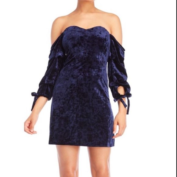 Romeo and Juliet Navy Velvet Off Shoulder Dress - Picture 1 of 4